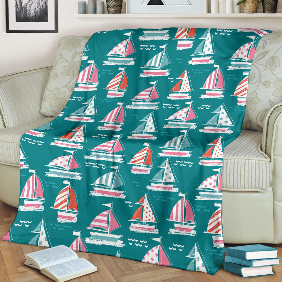 Cute Sailboat Pattern Premium Blanket