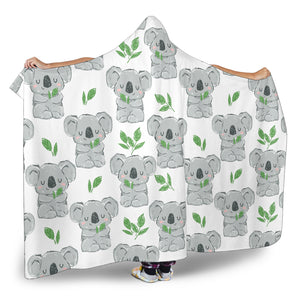Hand Drawn Koala Leaves Pattern Hooded Blanket