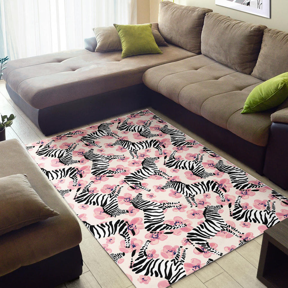 Zebra Pink Flower Background Area Rug