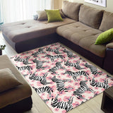 Zebra Pink Flower Background Area Rug
