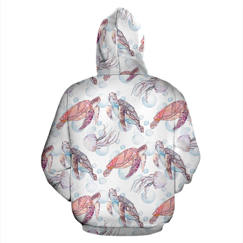 Watercolor Sea Turtle Jellyfish Pattern Zip Up Hoodie