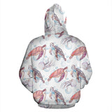 Watercolor Sea Turtle Jellyfish Pattern Zip Up Hoodie