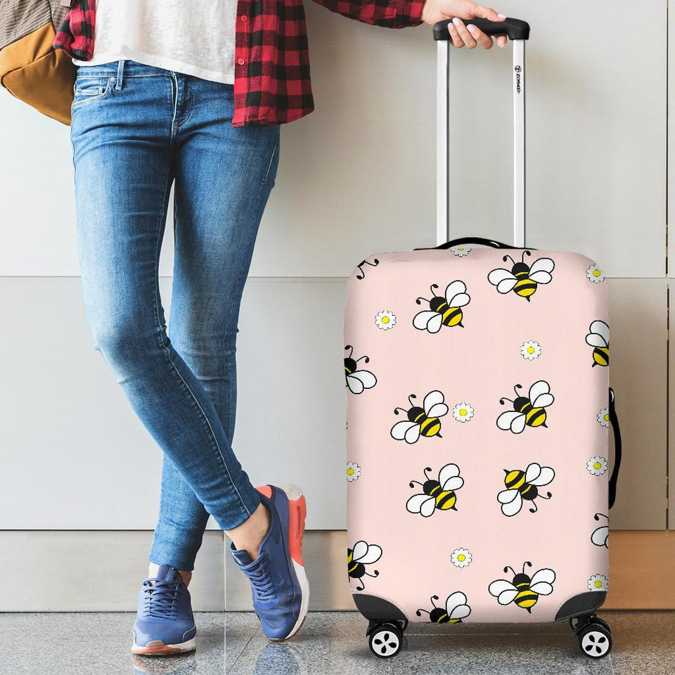 Cute Bee Flower Pattern Pink Background Cabin Suitcases Luggages