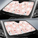Cute Snowman Christmas Tree Snowpink Background Car Sun Shade