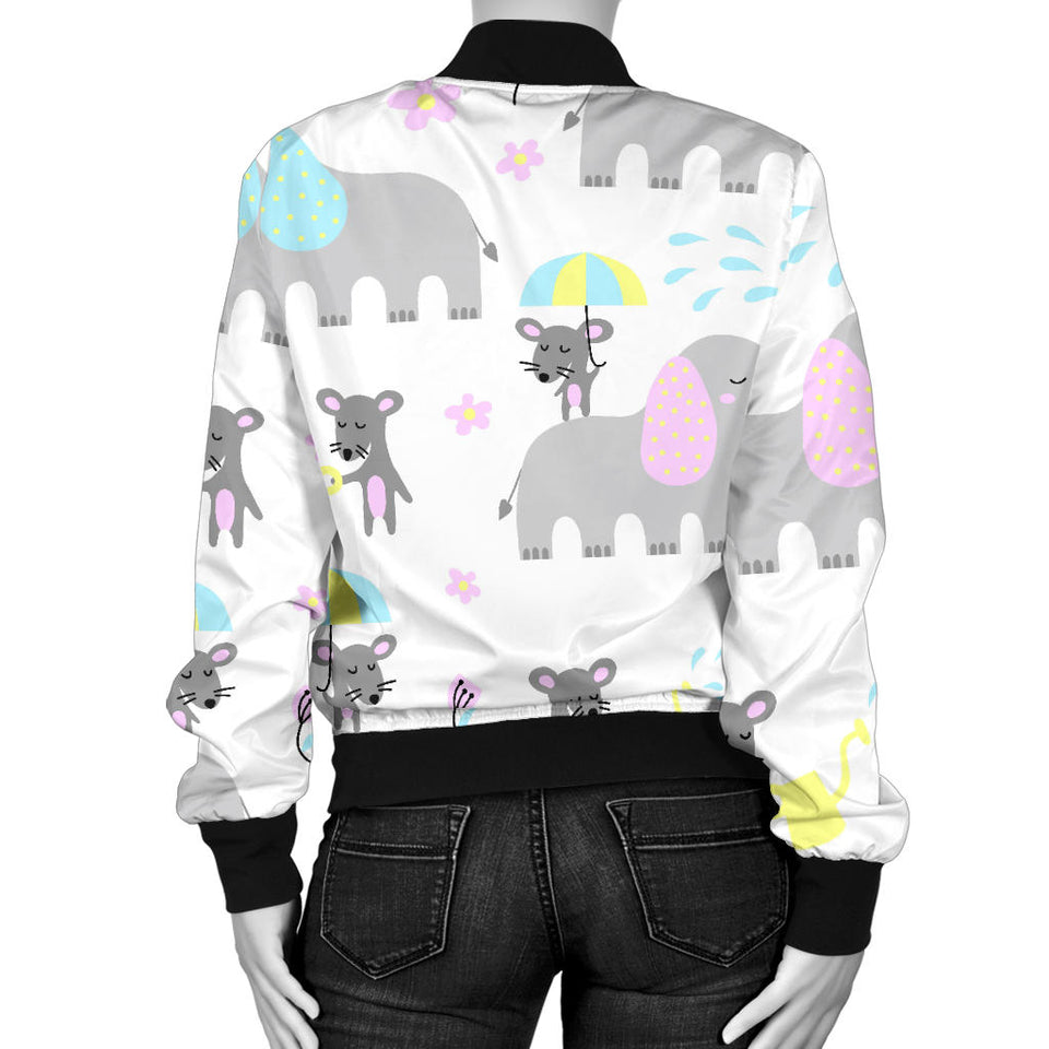 Cute Elephant Mouse Pattern Women'S Bomber Jacket