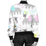 Cute Elephant Mouse Pattern Women'S Bomber Jacket