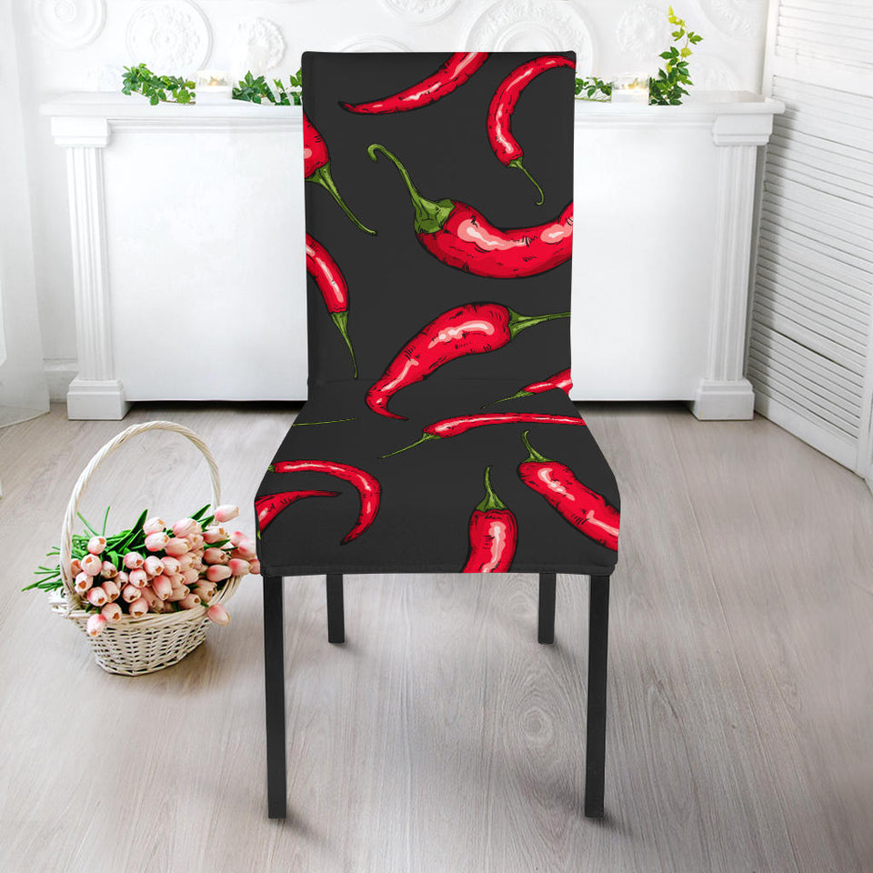 Chili Peppers Pattern Black Background Dining Chair Slipcover