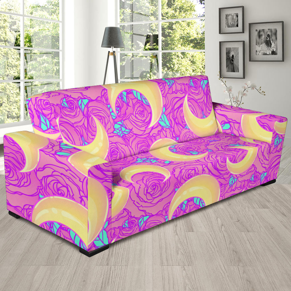 Moon Pink Rose Background Sofa Slipcover
