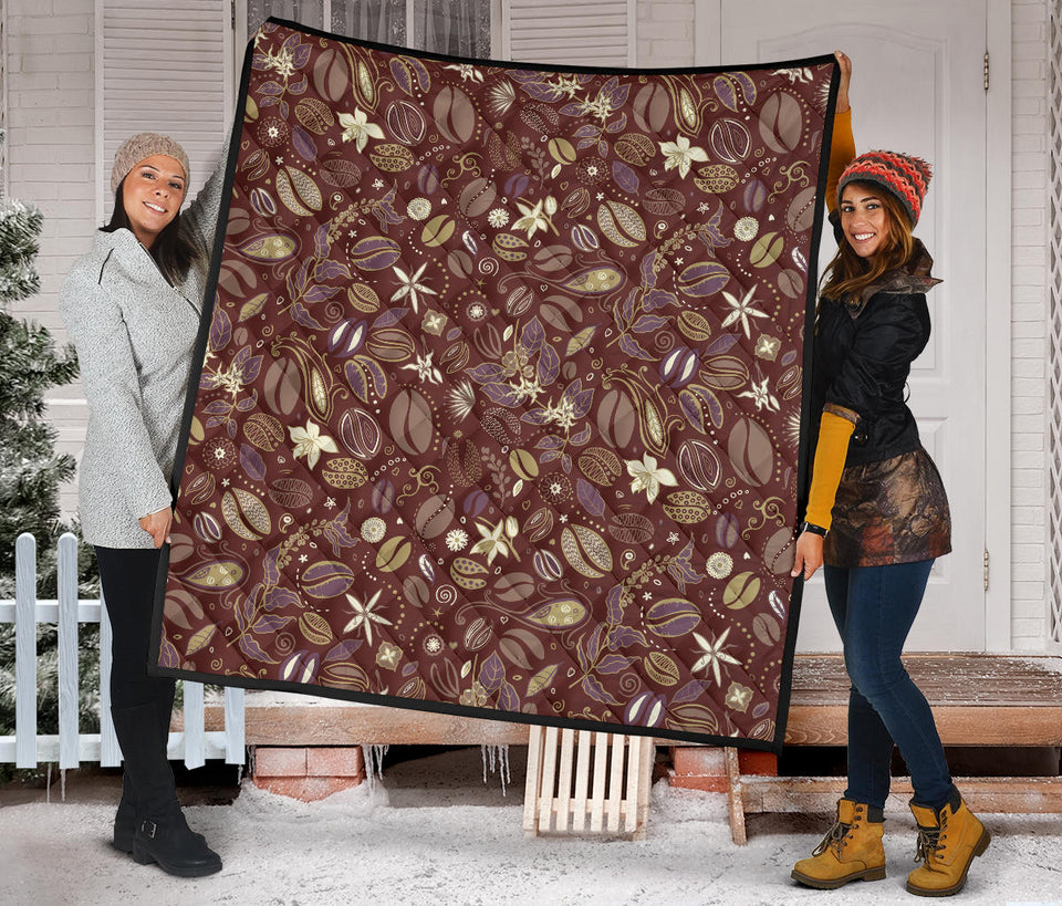 Coffee Bean Flower Pattern Premium Quilt