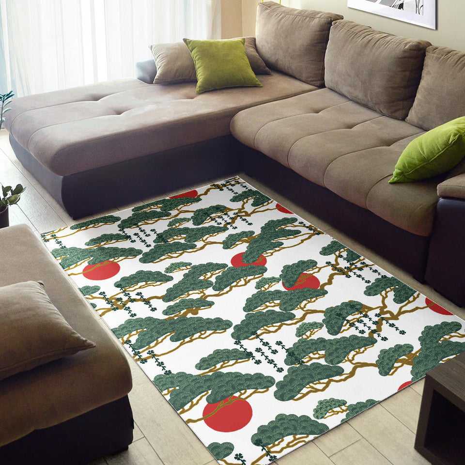 Bonsai Red Sun Japanese Pattern Area Rug