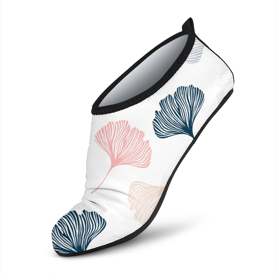 Black Gray Cream Coral Ginkgo Leaves Pattern Aqua Shoes