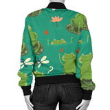 Cute Frog Dragonfly Design Pattern Women'S Bomber Jacket