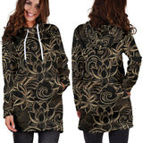 Luxurious Gold Lotus Waterlily Black Background Women'S Hoodie Dress