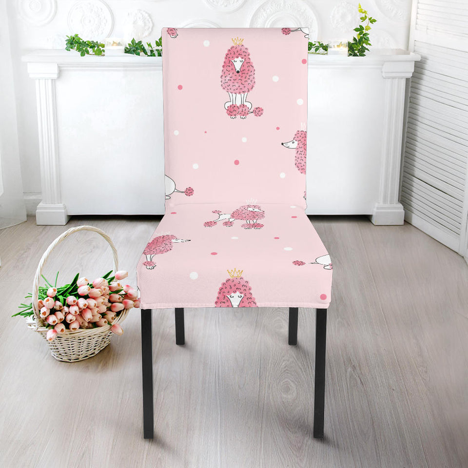 Poodle Dog Pink Color Theme Dining Chair Slipcover