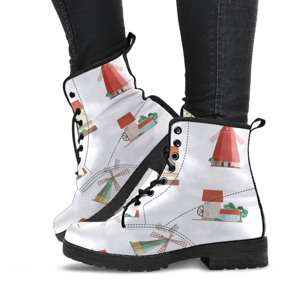 Windmill Design Pattern Leather Boots