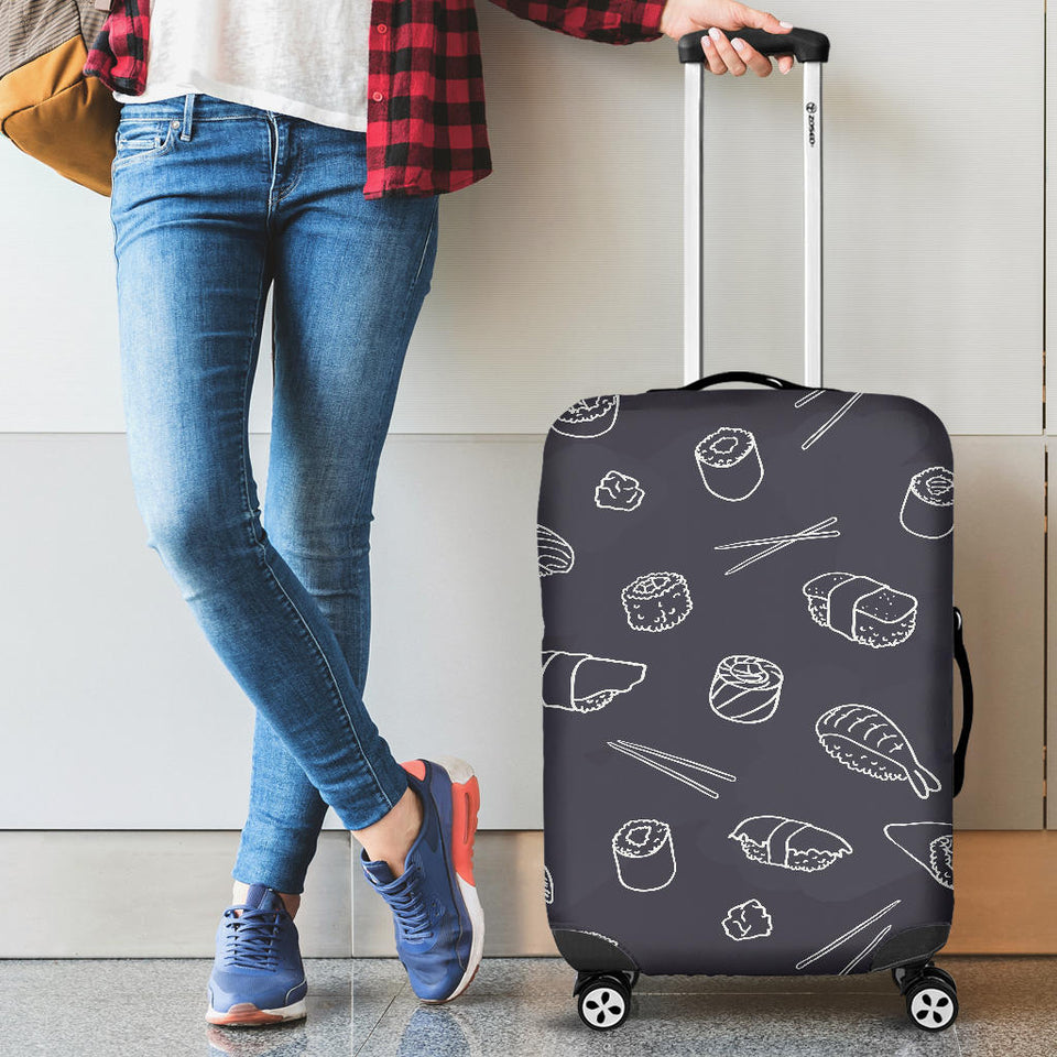 Sushi Pattern Black Background Cabin Suitcases Luggages