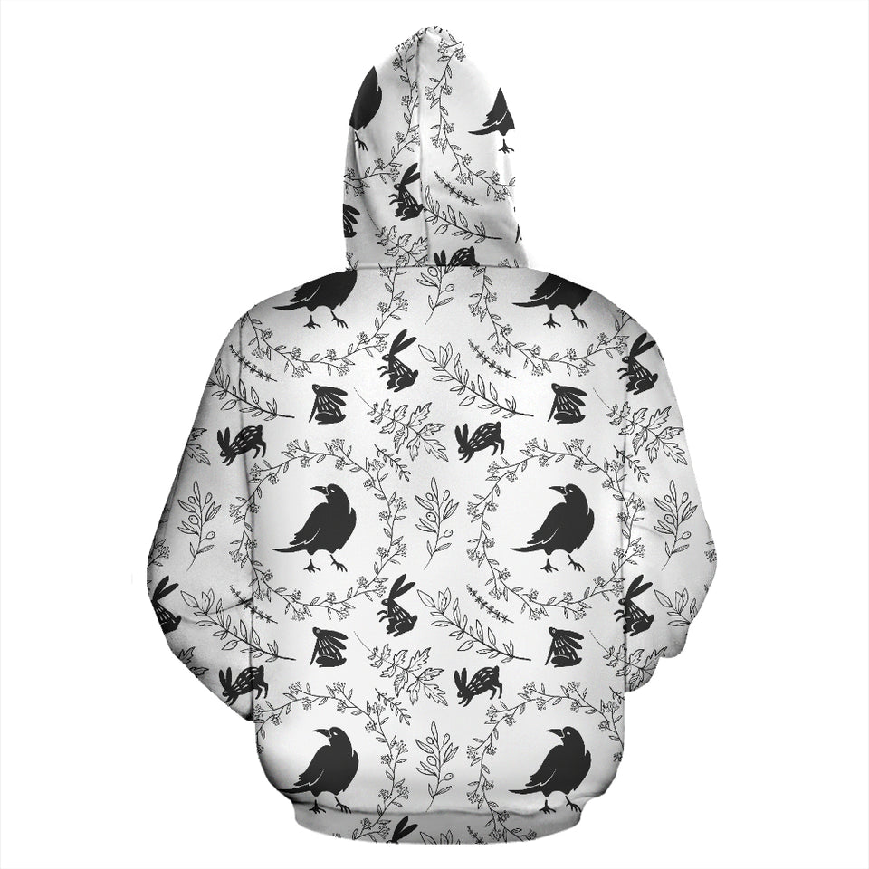 Crows Floral Wreath Rabbit Pattern Zip Up Hoodie