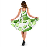 Cucumber Whole Slices Pattern Sleeveless Midi Dress