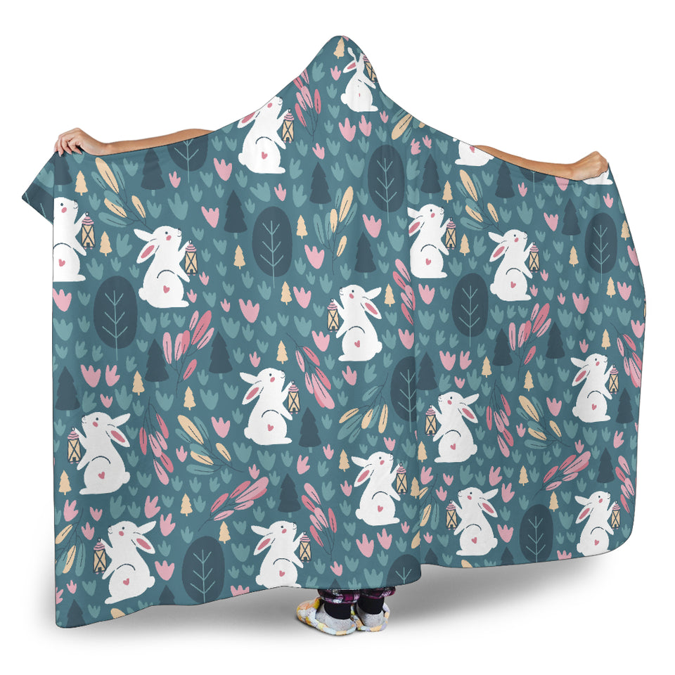 Cute Rabbit Pattern Hooded Blanket