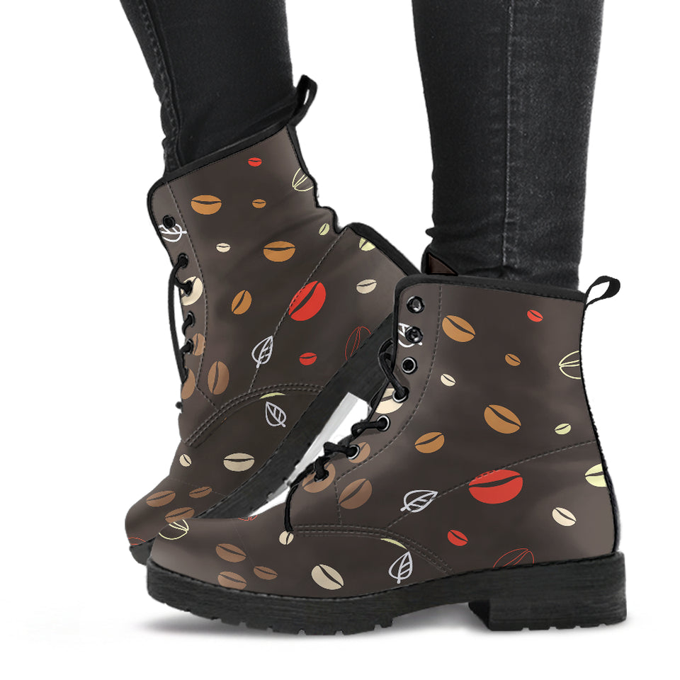 Coffee Bean Leave Pattern Leather Boots