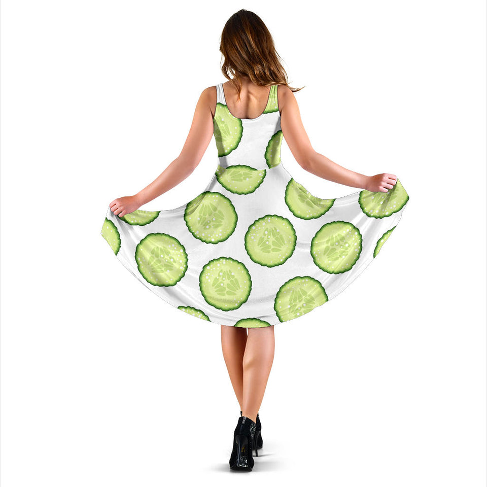 Cucumber Slices Pattern Sleeveless Midi Dress