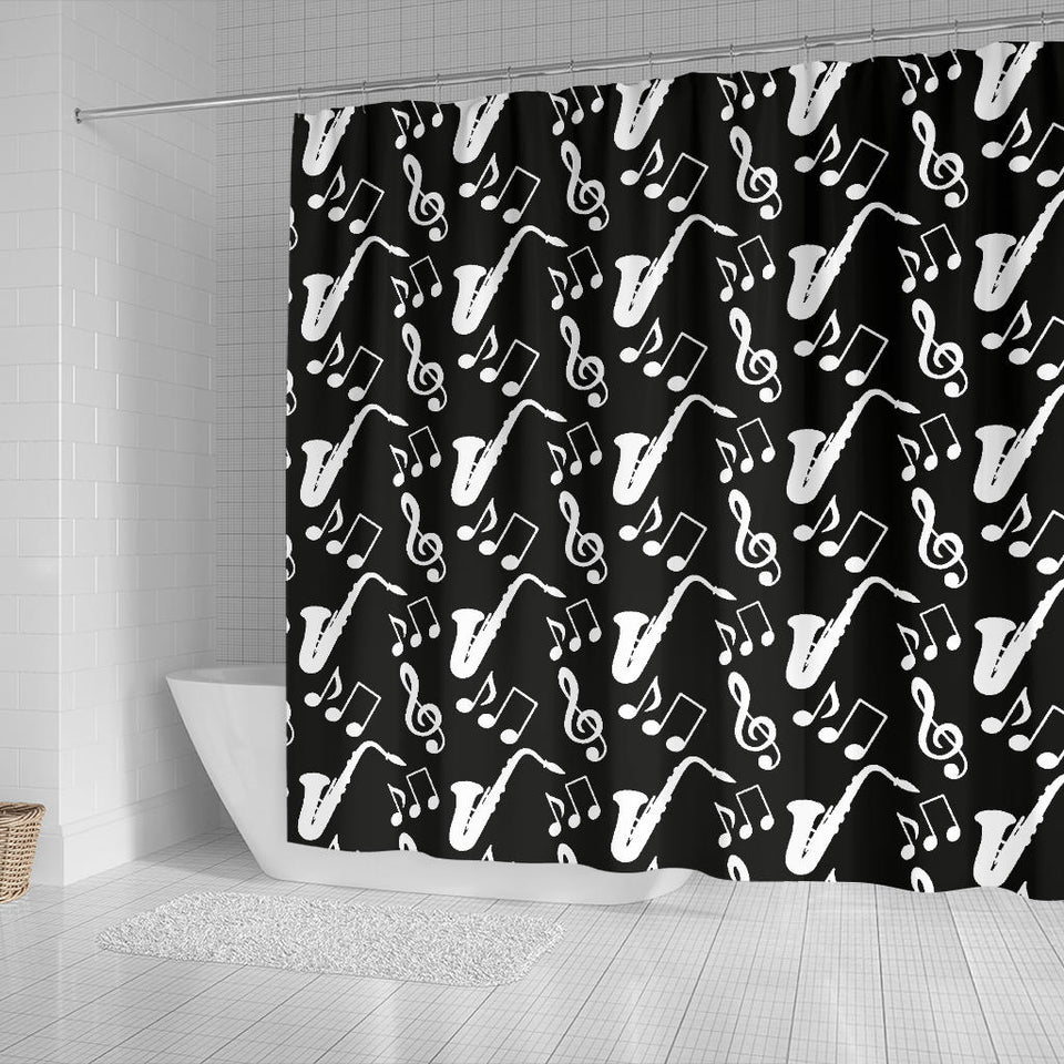 Saxophone Music Notes Treble Clef Black White Theme Shower Curtain Fulfilled In US