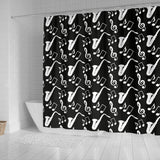 Saxophone Music Notes Treble Clef Black White Theme Shower Curtain Fulfilled In US