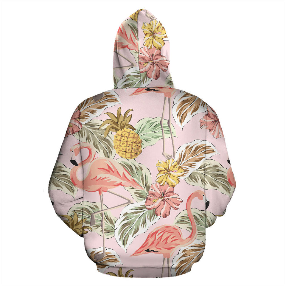 Pink Flamingo Birds Pineapples Hibiscus Flower Pattern Men Women Pullover Hoodie
