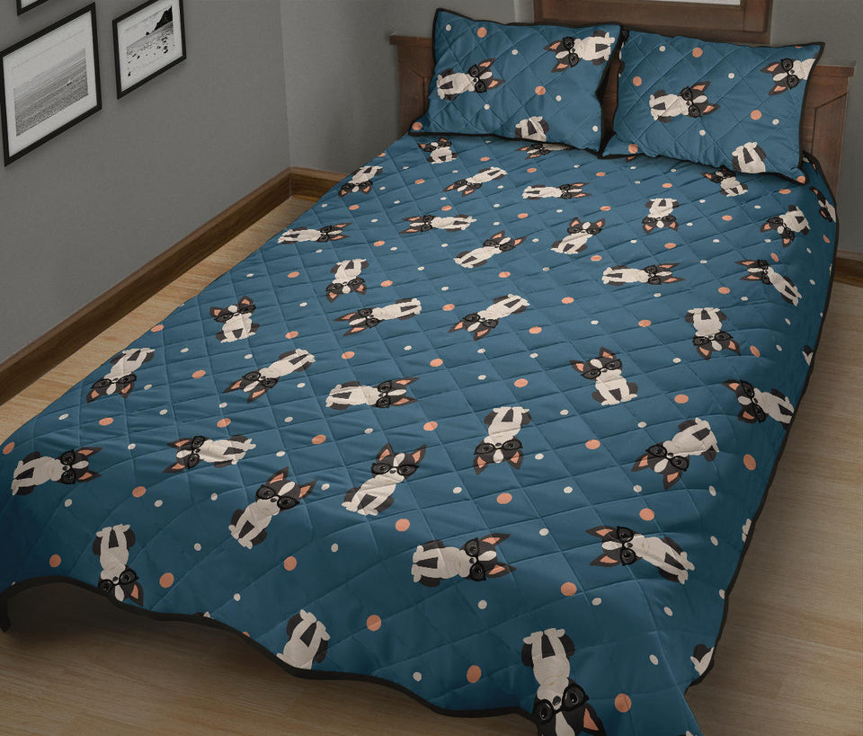 Cute boston terrier dog spattern Quilt Bed Set