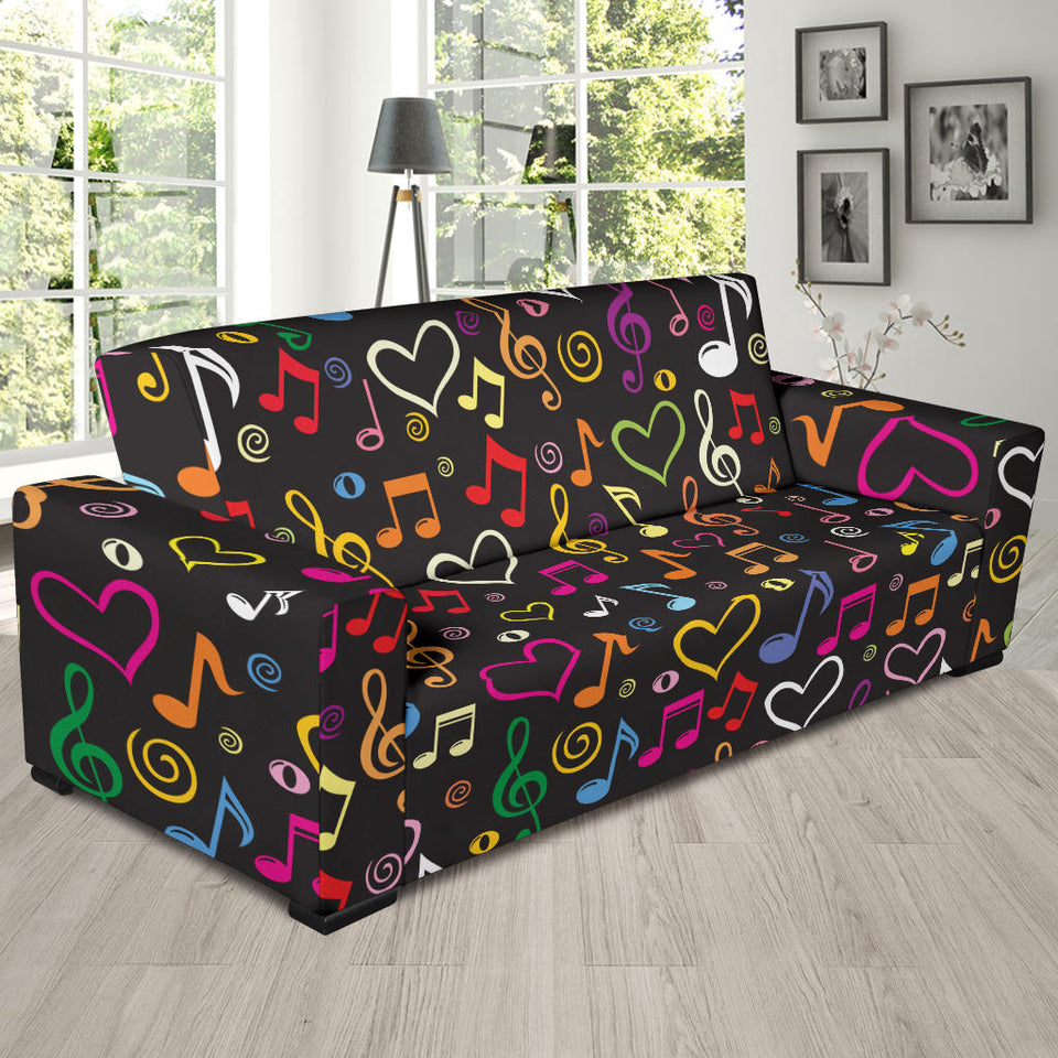 Music Notes Pattern Print Design 02 Sofa Slipcover