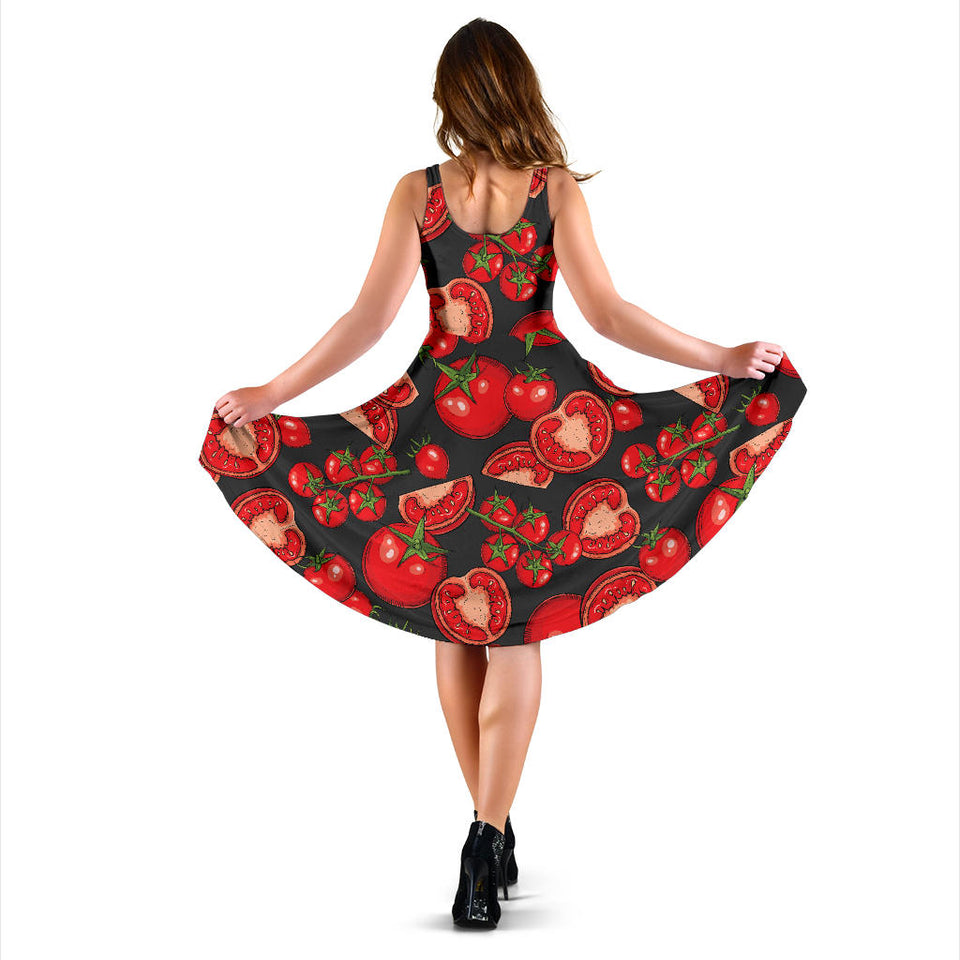 Tomato Black Background Sleeveless Midi Dress