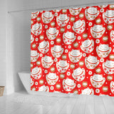 Cute Maneki Neko Lucky Cat Red Background Shower Curtain Fulfilled In US