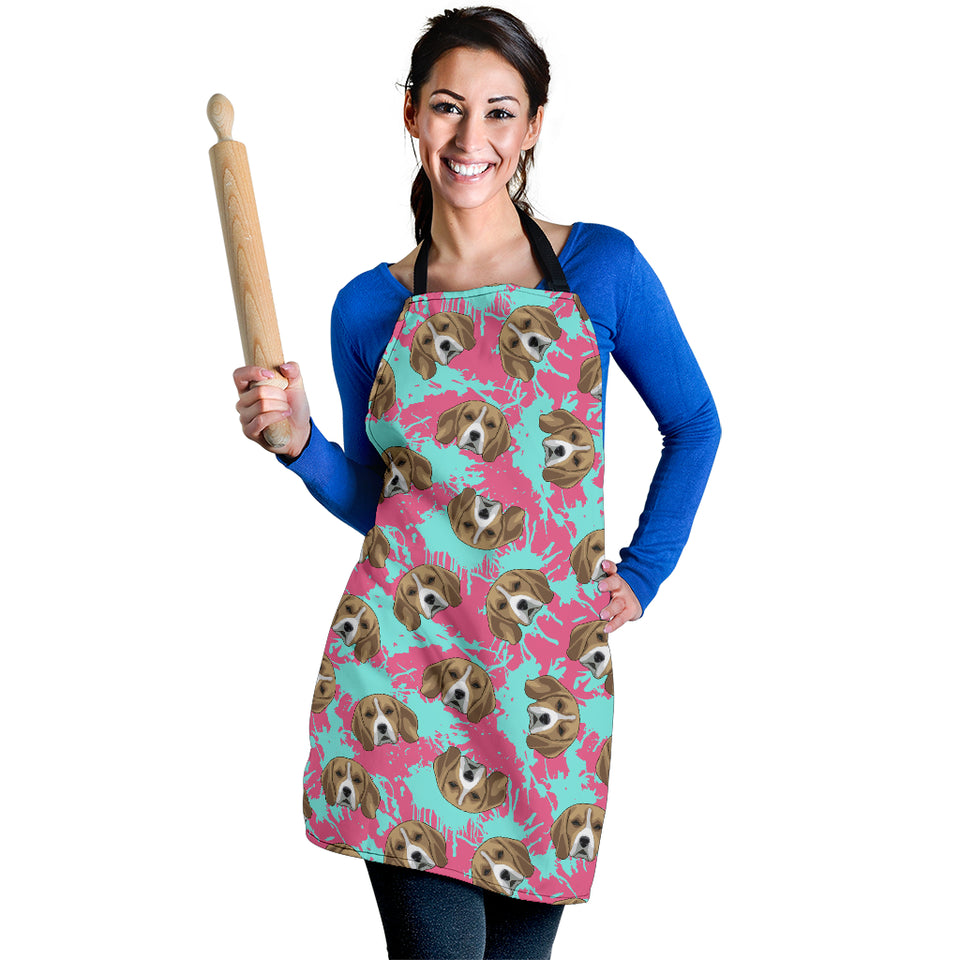 Beagle Muzzles Turquoise Paint Splashes Pink Pattern Adjustable Apron