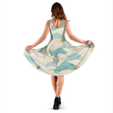 Bonsai Bamboo Stork Japanese Pattern Cream Theme Sleeveless Midi Dress