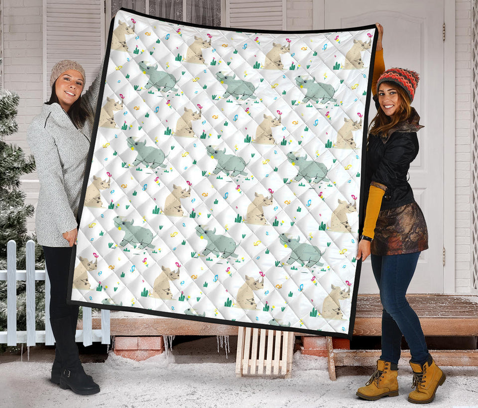 Cute Rhino Pattern Premium Quilt