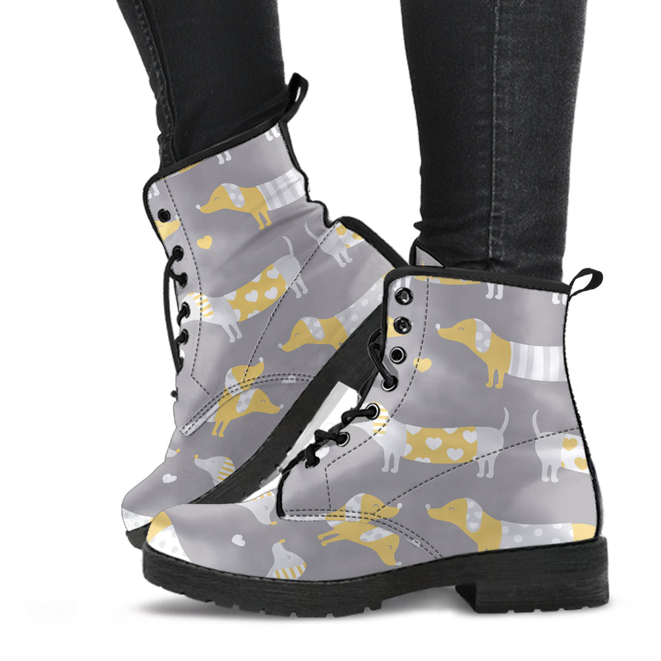 Cute Dachshund Dog Pattern Leather Boots