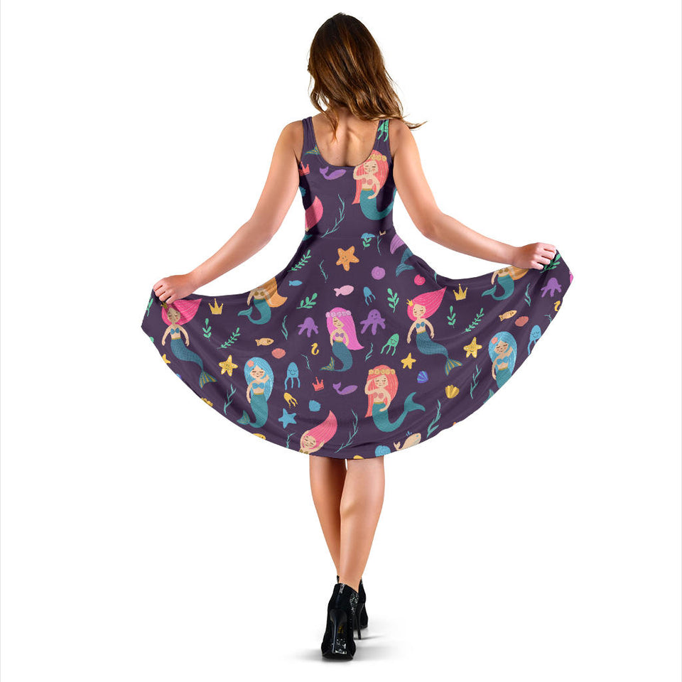 Beautiful Mermaid Fish Jellyfish Algae Other Marine World Sleeveless Midi Dress