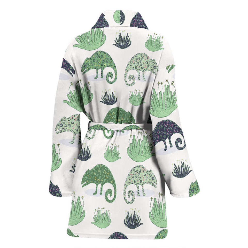 Chameleon Lizard Succulent Plant Pattern Women'S Bathrobe