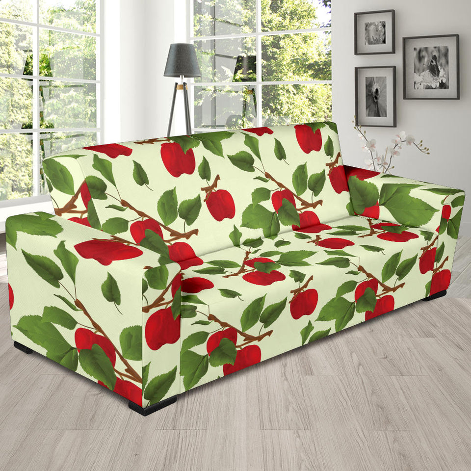 Red Apples Leaves Pattern Sofa Slipcover