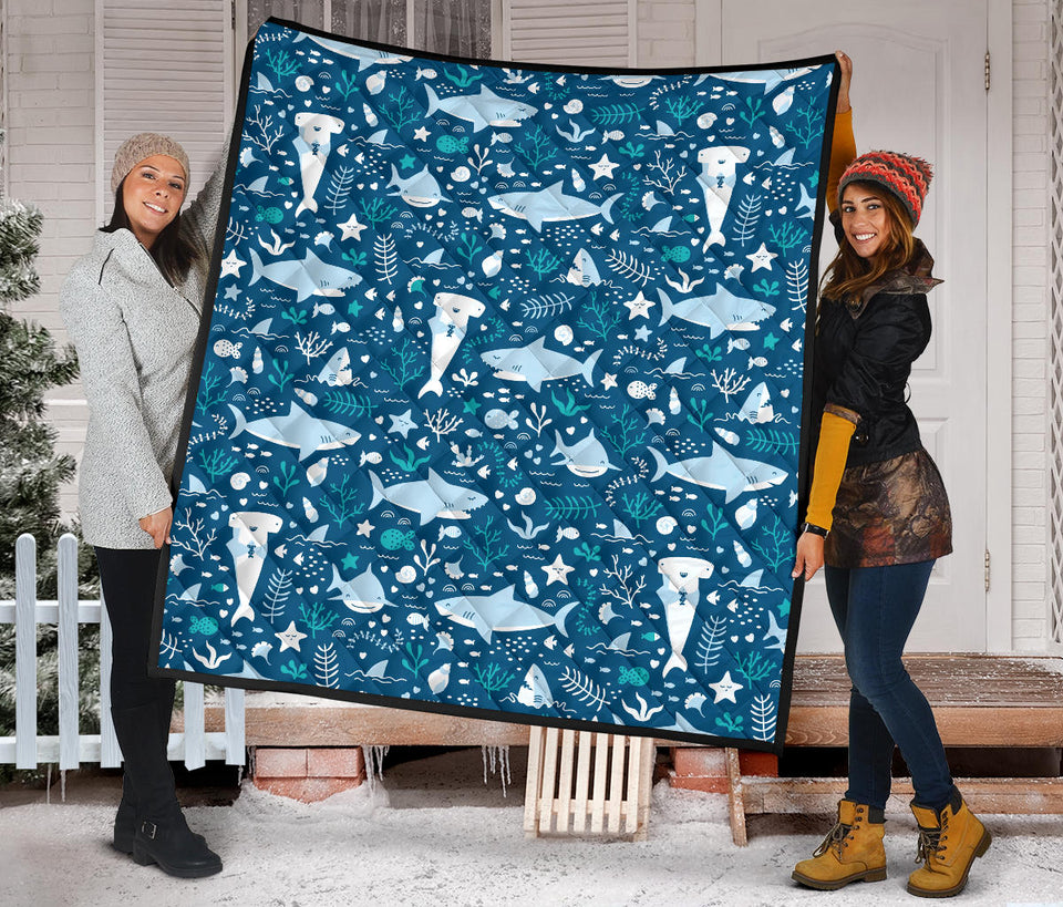 Cute Shark Pattern Premium Quilt