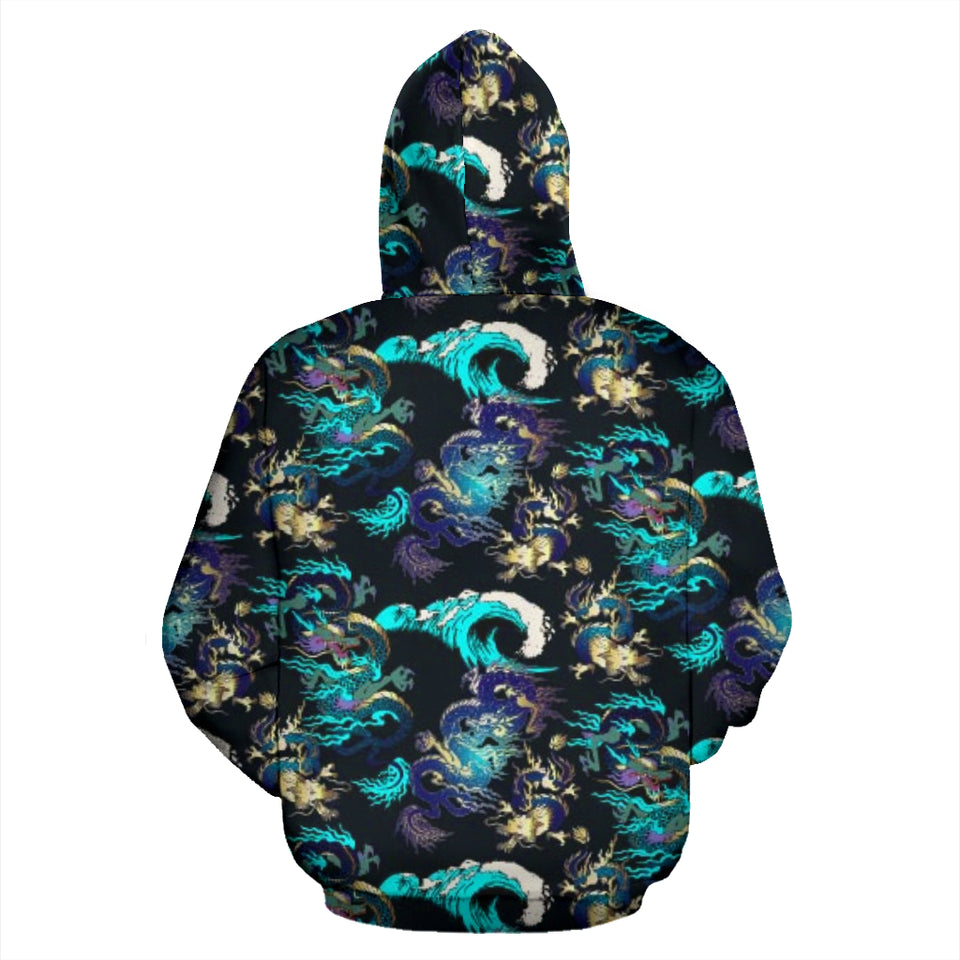 Dragon Sea Wave Pattern Zip Up Hoodie