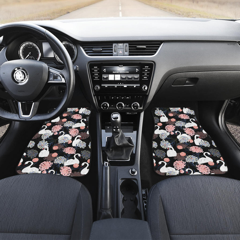 White Swan Blooming Flower Pattern Front Car Mats