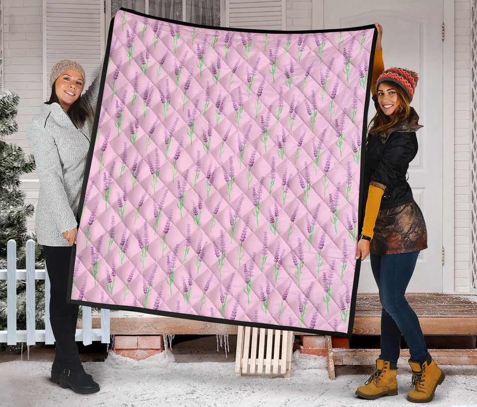 Lavender Pattern Pink Background Premium Quilt