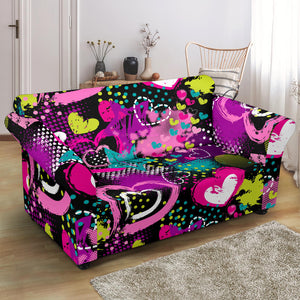 Heart Dot Wave Star Creative Design Pattern Loveseat Couch Slipcover