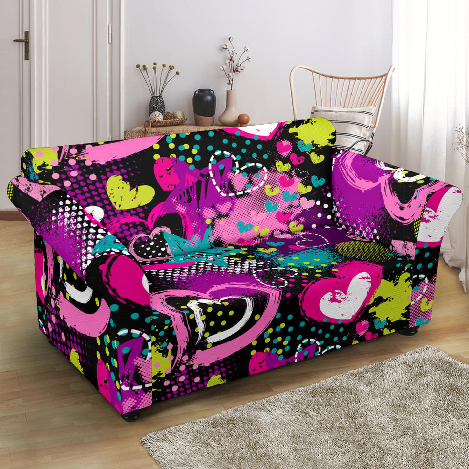 Heart Dot Wave Star Creative Design Pattern Loveseat Couch Slipcover