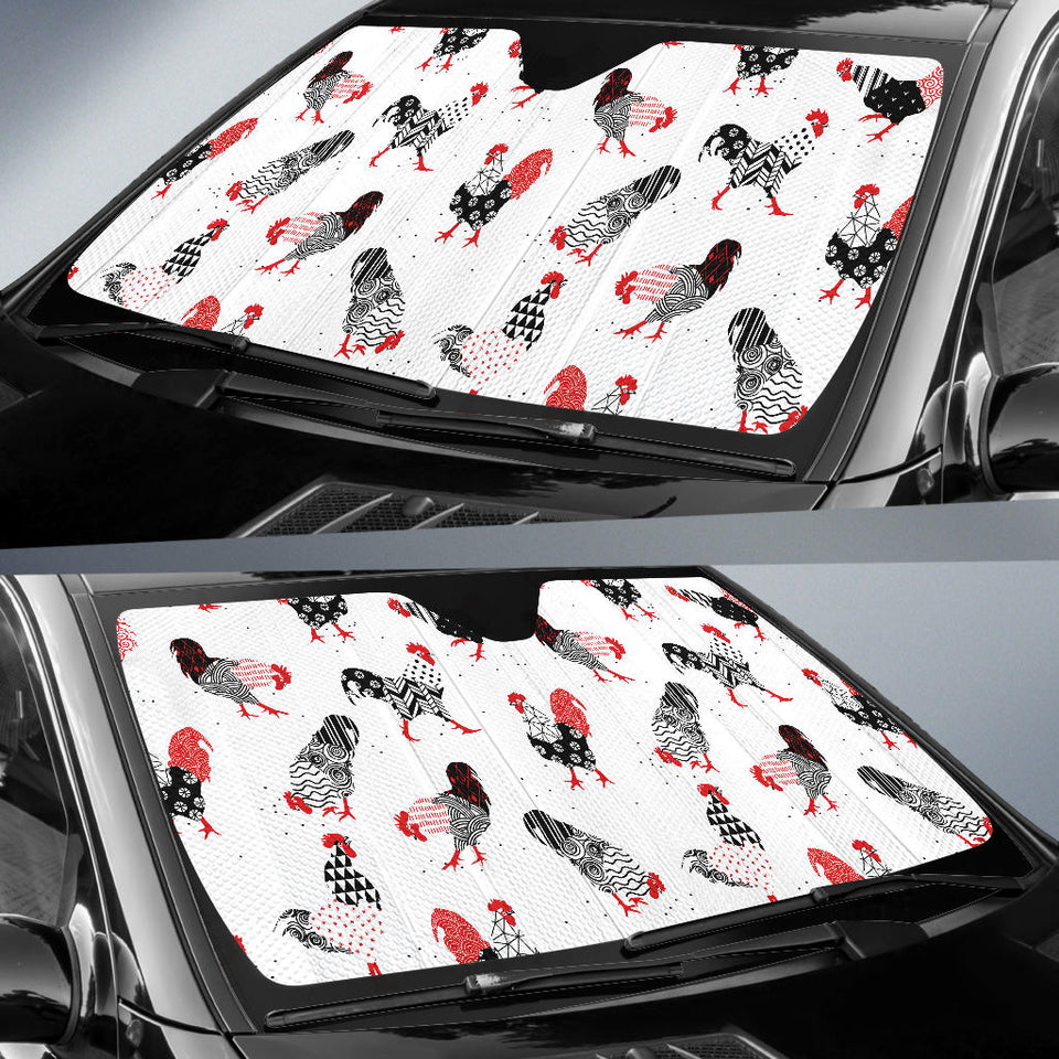 Cool Rooster Chicken Cock Floral Ornament Background Car Sun Shade