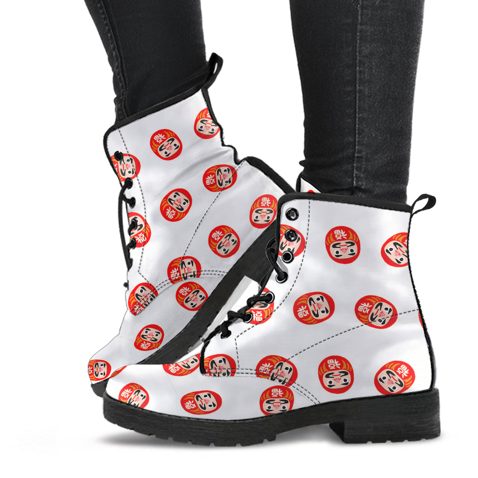 Daruma Japanese Wooden Doll Pattern Leather Boots