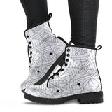 Spider Web Cobweb Pattern White Background Leather Boots