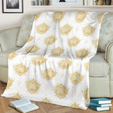 Gold Ornamental Lotue Waterlily Symbol Pattern Premium Blanket