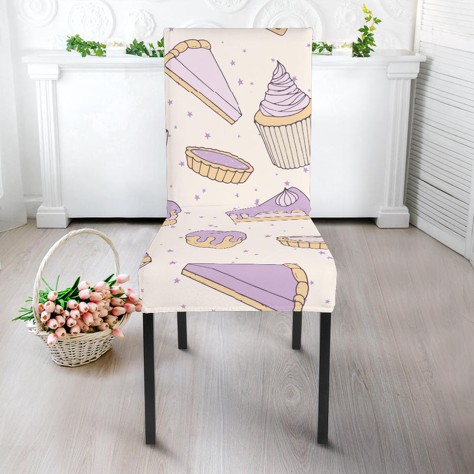 Cakes Pies Tarts Muffins And Eclairs Purple Blueberry Topping Pattern Dining Chair Slipcover